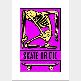 Skeleton Skate or Die (Pink bg) Posters and Art